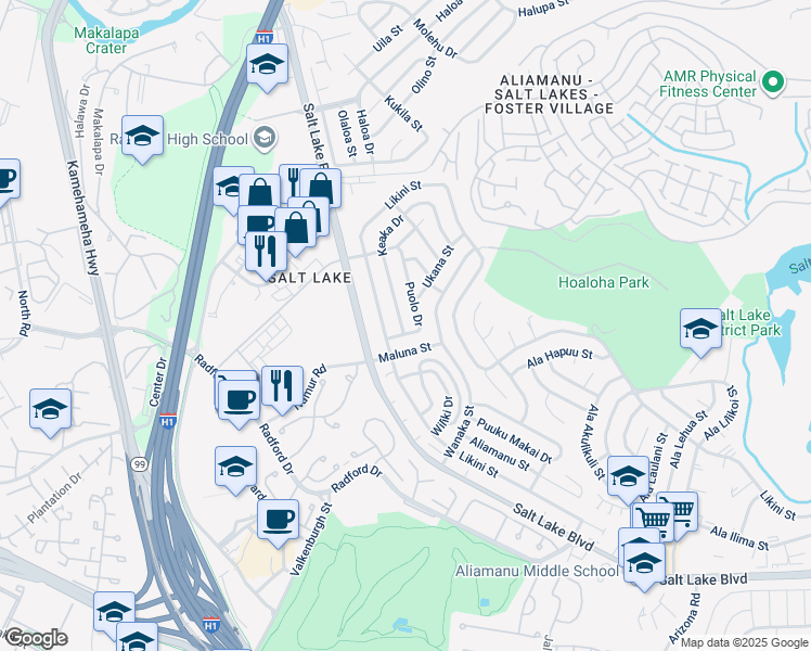 map of restaurants, bars, coffee shops, grocery stores, and more near 4008 Keaka Drive in Honolulu