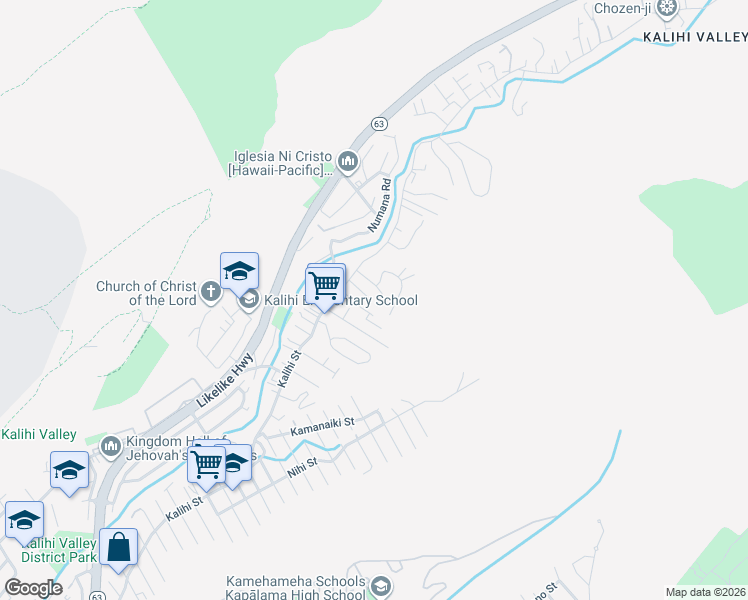 map of restaurants, bars, coffee shops, grocery stores, and more near 3057 Papali Street in Honolulu
