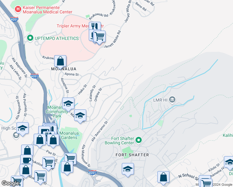 map of restaurants, bars, coffee shops, grocery stores, and more near 1567 Mahiole Street in Honolulu