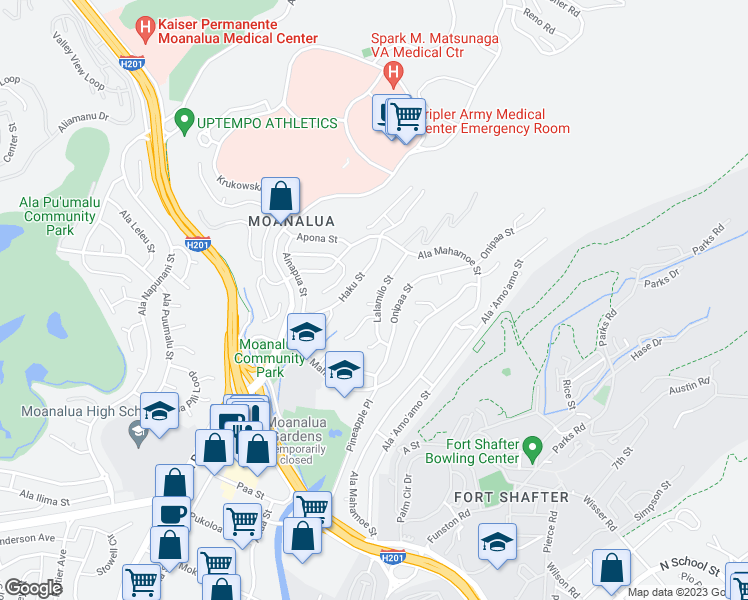 map of restaurants, bars, coffee shops, grocery stores, and more near 1444 Lalamilo Street in Honolulu