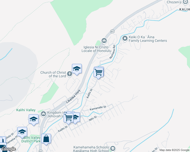 map of restaurants, bars, coffee shops, grocery stores, and more near 2840 Kalihi Street in Honolulu