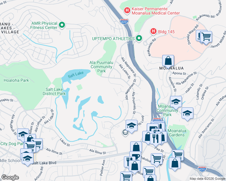 map of restaurants, bars, coffee shops, grocery stores, and more near 1426 Ala Leie Place in Honolulu