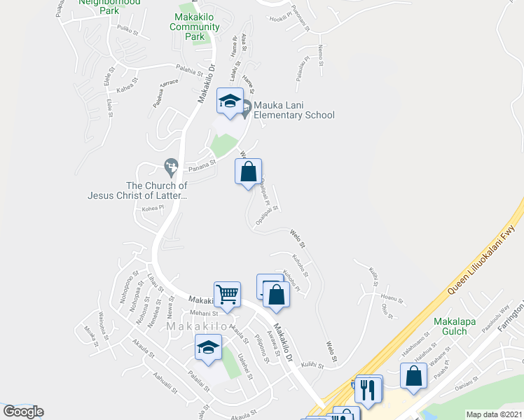 map of restaurants, bars, coffee shops, grocery stores, and more near 92-547 Opalipali Street in Kapolei