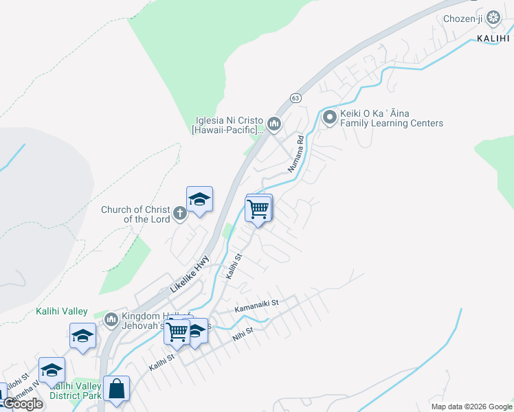 map of restaurants, bars, coffee shops, grocery stores, and more near 2826A Numana Road in Honolulu