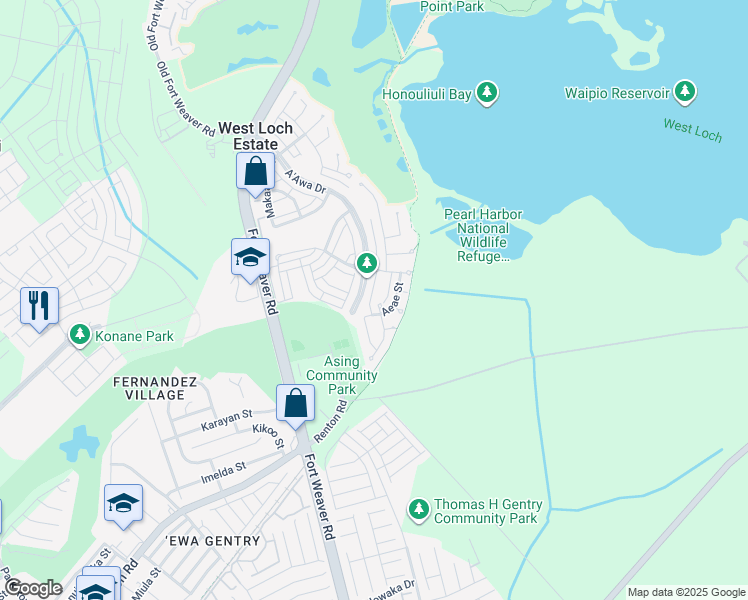map of restaurants, bars, coffee shops, grocery stores, and more near 91-1155F Hamana Street in Ewa Beach