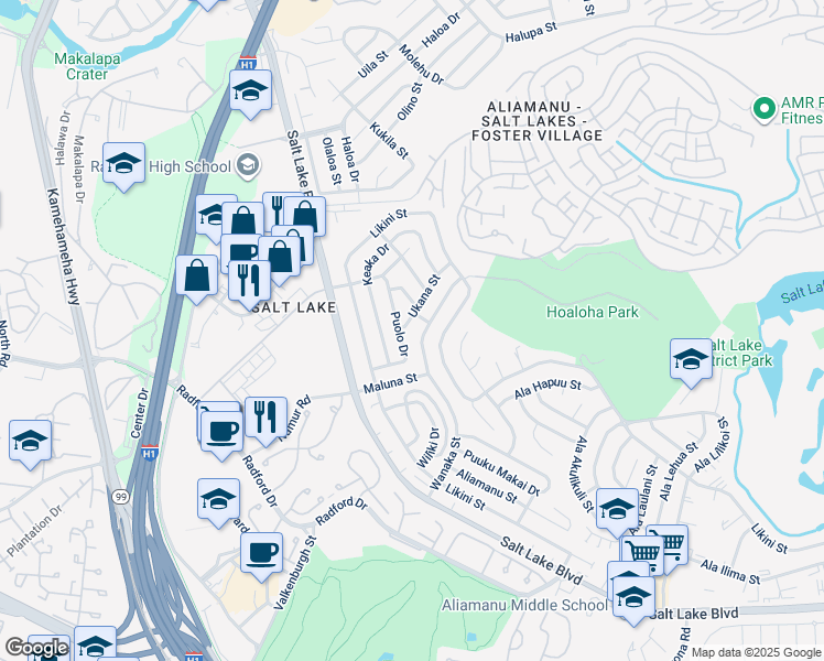 map of restaurants, bars, coffee shops, grocery stores, and more near 1109 Ukana Street in Honolulu
