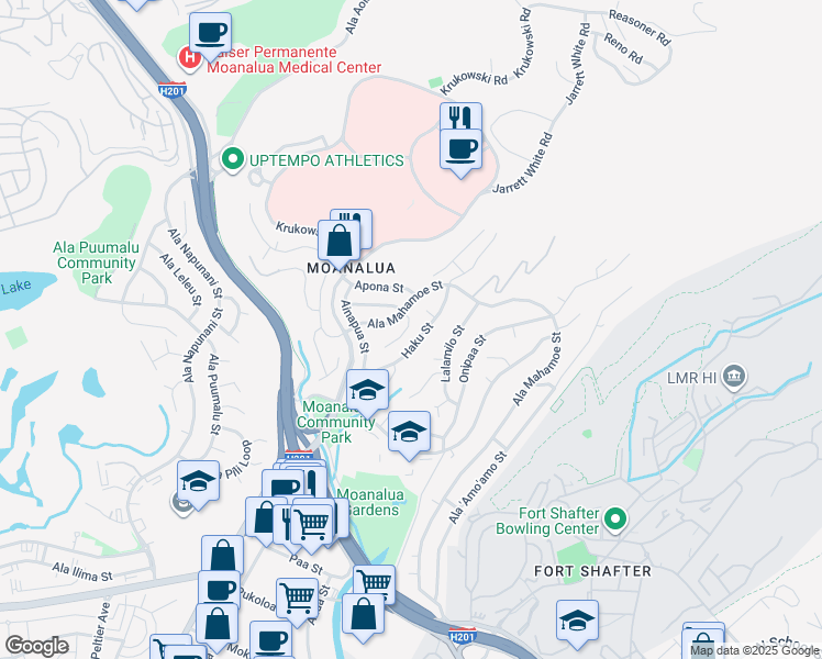 map of restaurants, bars, coffee shops, grocery stores, and more near 1956 Ala Mahamoe Place in Honolulu