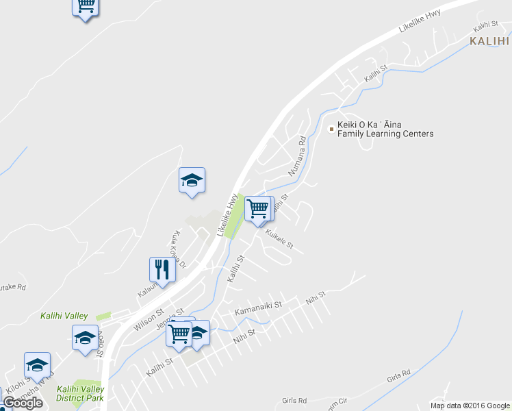map of restaurants, bars, coffee shops, grocery stores, and more near 2826C Numana Road in Honolulu