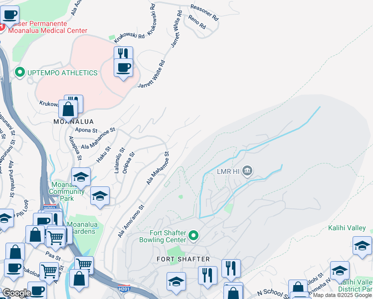 map of restaurants, bars, coffee shops, grocery stores, and more near 1703 Ala Amoamo Place in Honolulu