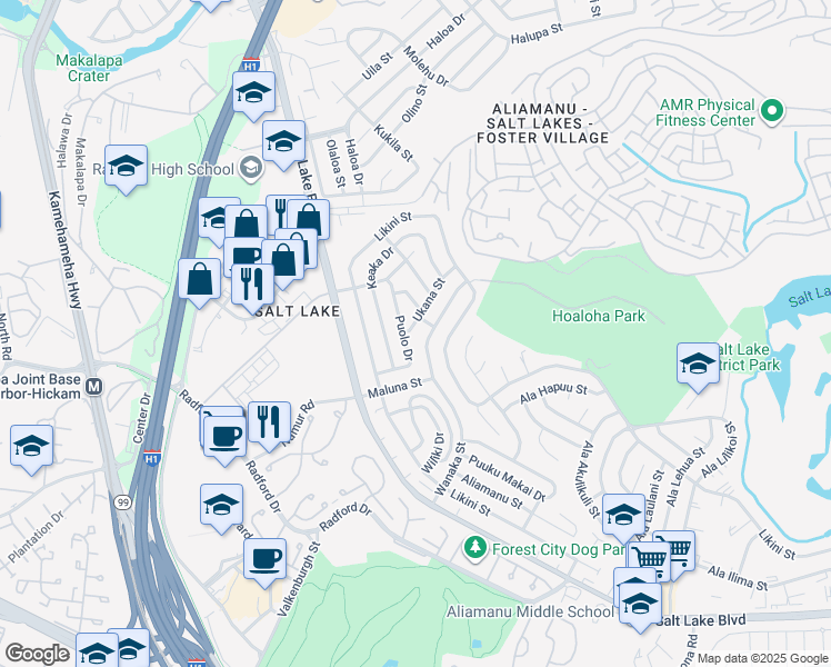 map of restaurants, bars, coffee shops, grocery stores, and more near 1109 Ukana Street in Honolulu