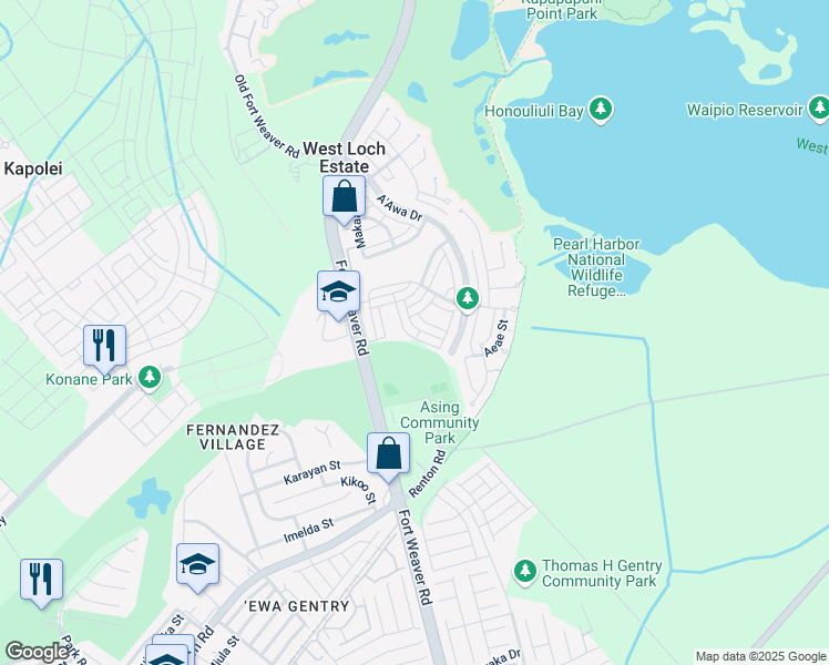 map of restaurants, bars, coffee shops, grocery stores, and more near 91-1028 Apaa Street in Ewa Beach