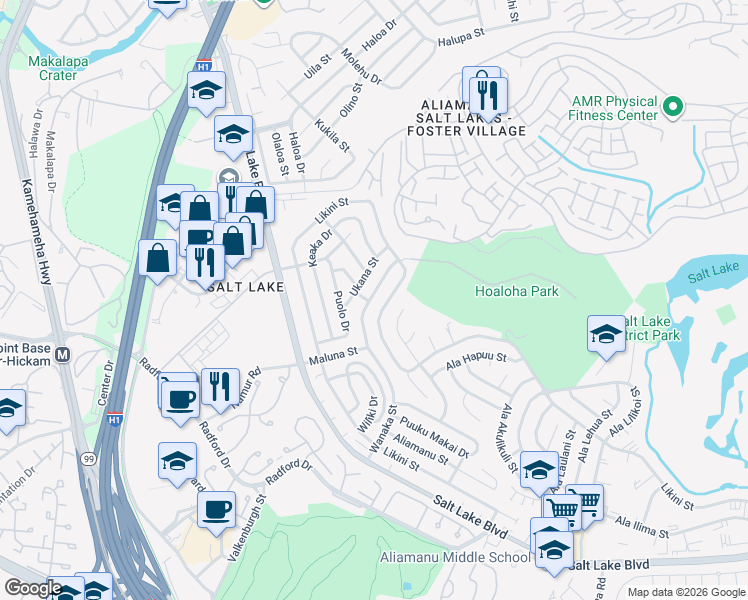 map of restaurants, bars, coffee shops, grocery stores, and more near 4570 Likini Street in Honolulu