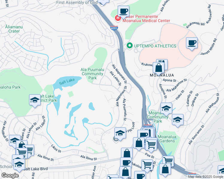 map of restaurants, bars, coffee shops, grocery stores, and more near 1409 Ala Hahanui Street in Honolulu