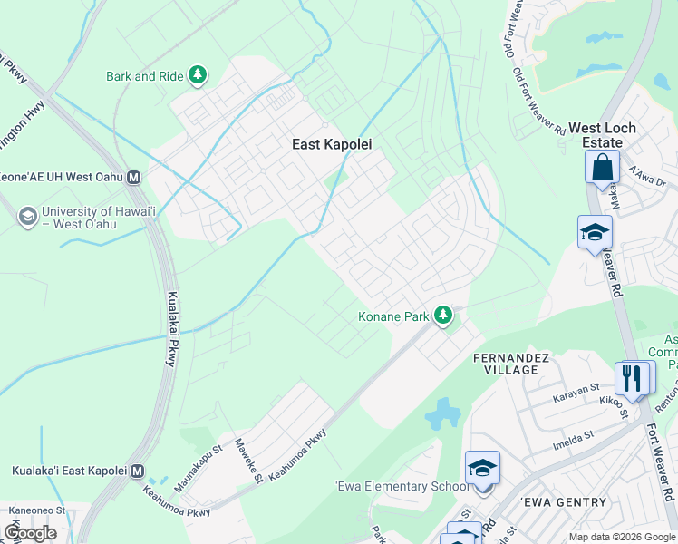 map of restaurants, bars, coffee shops, grocery stores, and more near Unnamed Road in Honolulu County