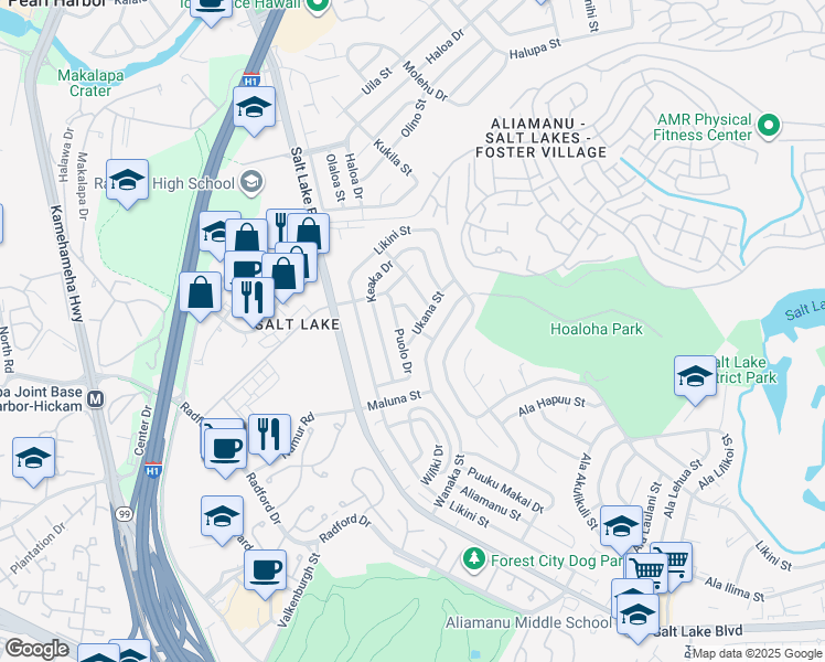 map of restaurants, bars, coffee shops, grocery stores, and more near 1109 Ukana Street in Honolulu
