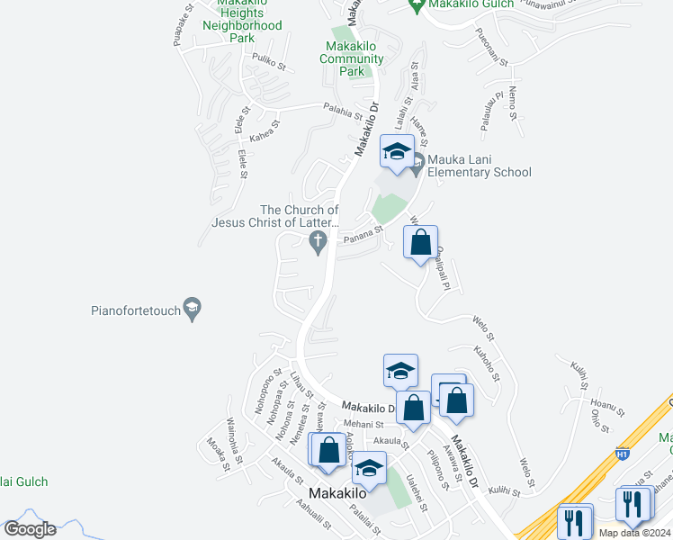 map of restaurants, bars, coffee shops, grocery stores, and more near 92-885 Makakilo Drive in Kapolei