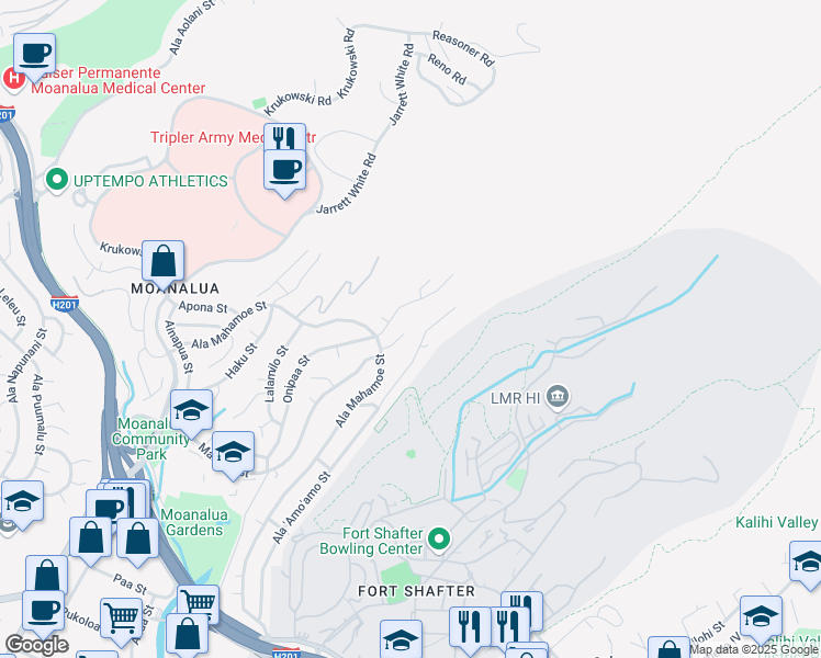 map of restaurants, bars, coffee shops, grocery stores, and more near 1703 Ala Amoamo Place in Honolulu