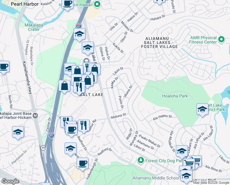 map of restaurants, bars, coffee shops, grocery stores, and more near 4158 Keaka Drive in Honolulu