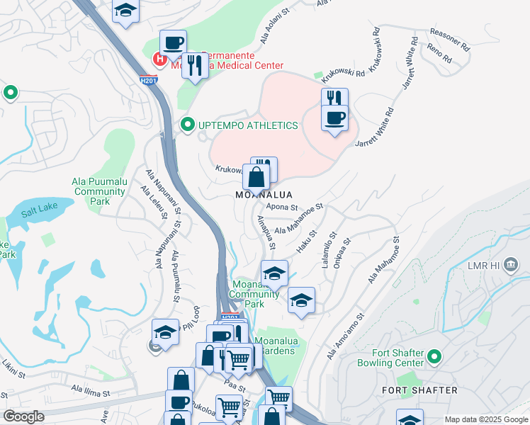 map of restaurants, bars, coffee shops, grocery stores, and more near 1441 Ainapua Street in Honolulu
