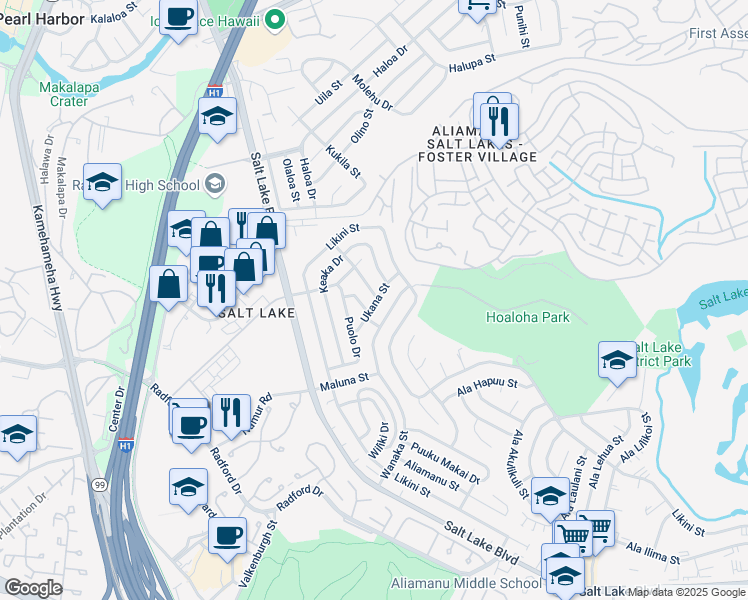 map of restaurants, bars, coffee shops, grocery stores, and more near 1118 Makaala Street in Honolulu