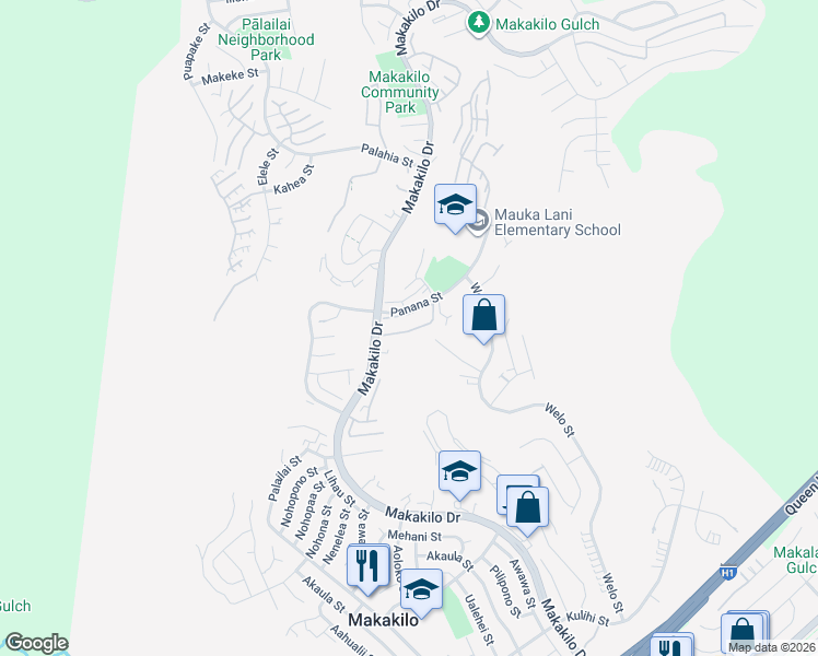 map of restaurants, bars, coffee shops, grocery stores, and more near 92-1125 Panana Street in Kapolei