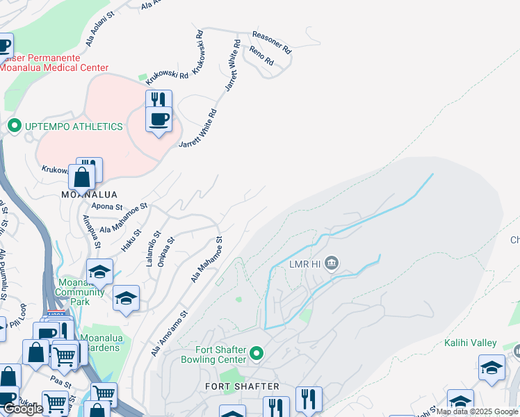 map of restaurants, bars, coffee shops, grocery stores, and more near 1703 Onipaa Street in Honolulu
