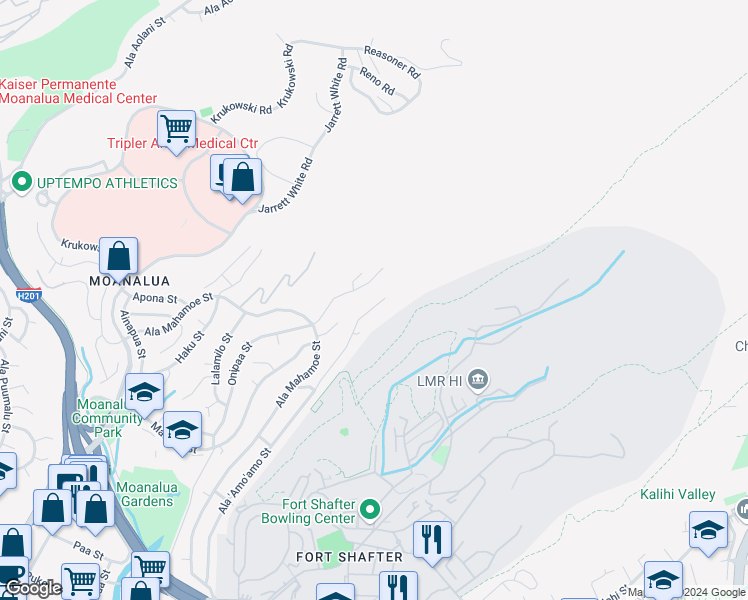 map of restaurants, bars, coffee shops, grocery stores, and more near 1703 Onipaa Street in Honolulu