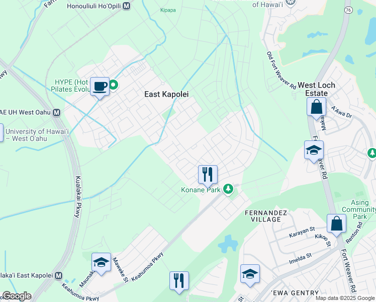 map of restaurants, bars, coffee shops, grocery stores, and more near 911565 Honouliuli Street in Ewa Beach