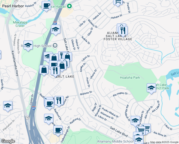 map of restaurants, bars, coffee shops, grocery stores, and more near 1118 Makaala Street in Honolulu