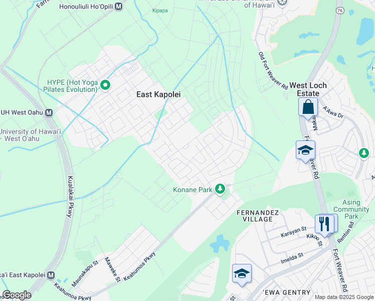 map of restaurants, bars, coffee shops, grocery stores, and more near 911565 Honouliuli Street in Ewa Beach