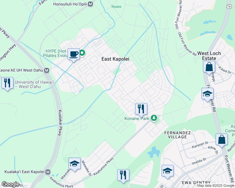 map of restaurants, bars, coffee shops, grocery stores, and more near 91-1081 Iwikuamo'o Street in Ewa Beach