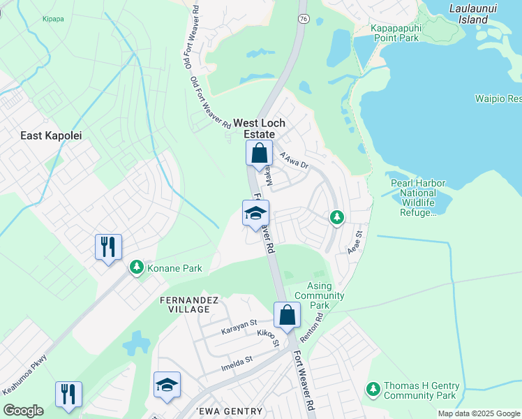 map of restaurants, bars, coffee shops, grocery stores, and more near 309 Fort Weaver Road in Ewa Beach