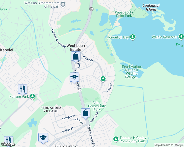 map of restaurants, bars, coffee shops, grocery stores, and more near 91-1056 Anaunau Street in Ewa Beach