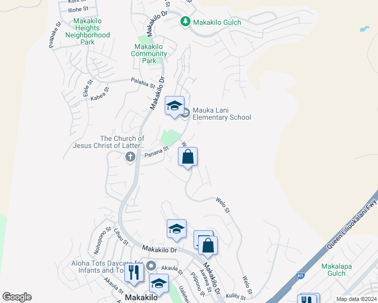 map of restaurants, bars, coffee shops, grocery stores, and more near 92-943 Welo Street in Kapolei