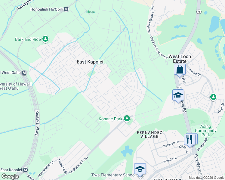 map of restaurants, bars, coffee shops, grocery stores, and more near 91-1567 Laauala Street in Ewa Beach