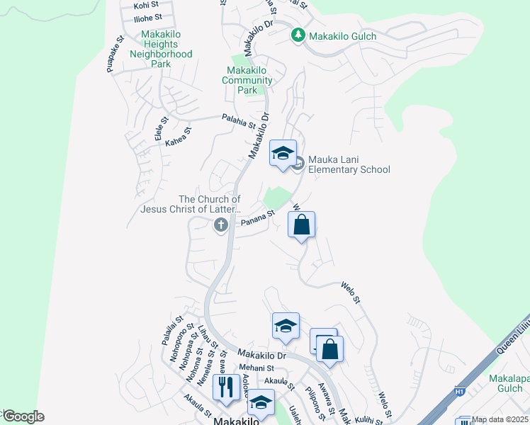 map of restaurants, bars, coffee shops, grocery stores, and more near 92-1140 Panana Street in Kapolei