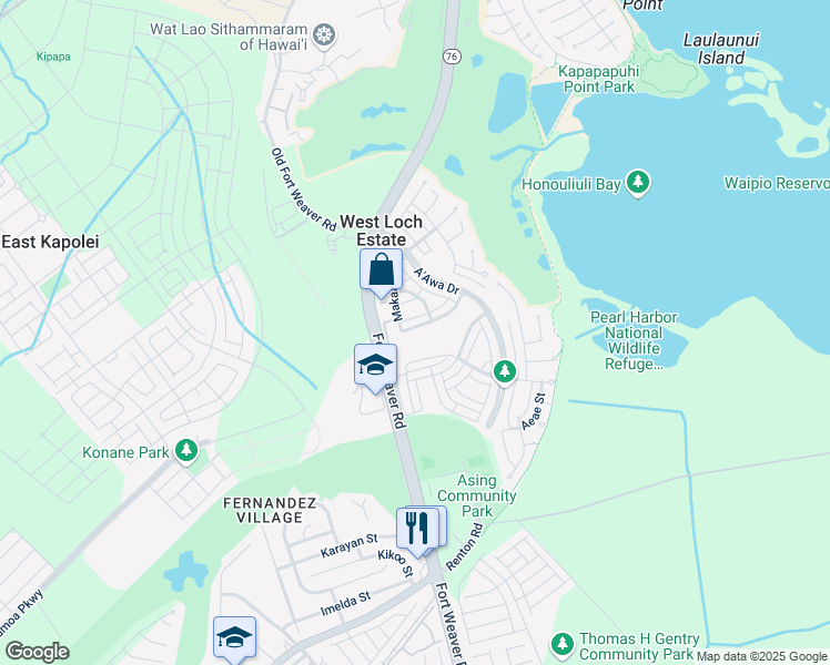 map of restaurants, bars, coffee shops, grocery stores, and more near 91-1055 Makaaloa Street in Ewa Beach