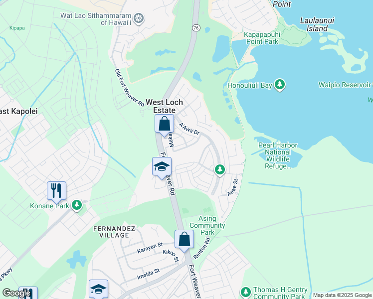 map of restaurants, bars, coffee shops, grocery stores, and more near 91-1050 Makaaloa Street in Ewa Beach