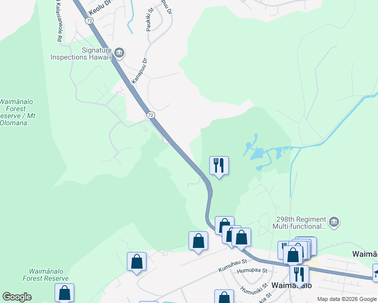 map of restaurants, bars, coffee shops, grocery stores, and more near 41-1800 Kalanianaʻole Highway in Waimanalo