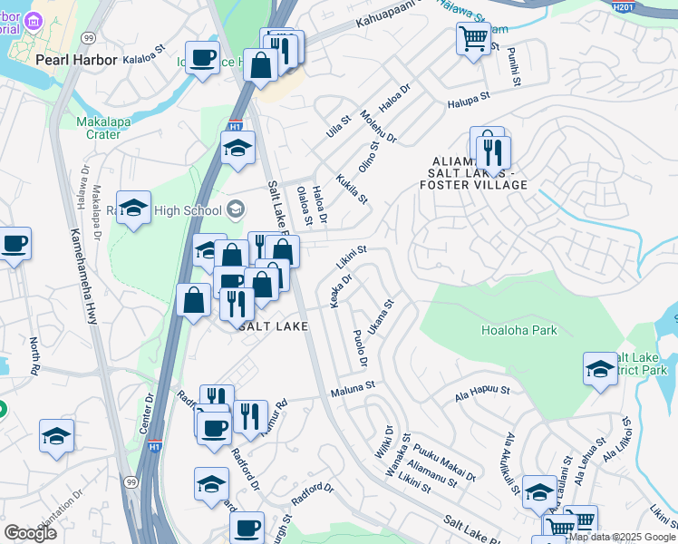 map of restaurants, bars, coffee shops, grocery stores, and more near 4264 Likini Street in Honolulu