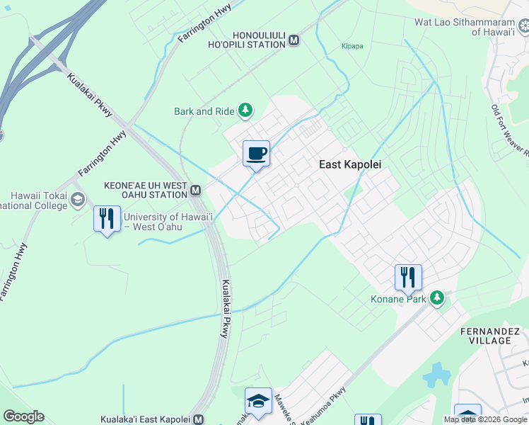 map of restaurants, bars, coffee shops, grocery stores, and more near 91-3475 Nana Hope Street in Ewa Beach