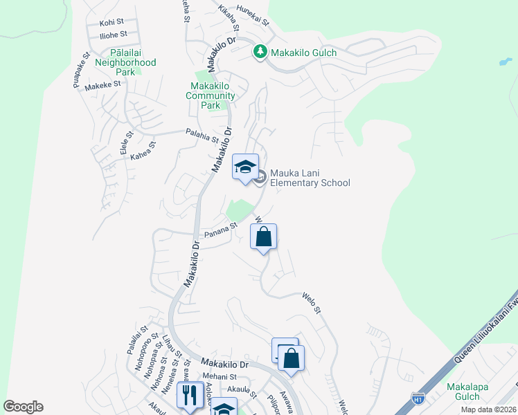 map of restaurants, bars, coffee shops, grocery stores, and more near 92-1295 Panana Street in Kapolei