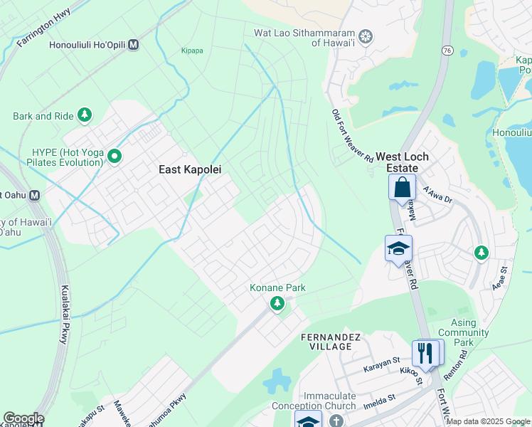 map of restaurants, bars, coffee shops, grocery stores, and more near Unnamed Road in Ewa Beach