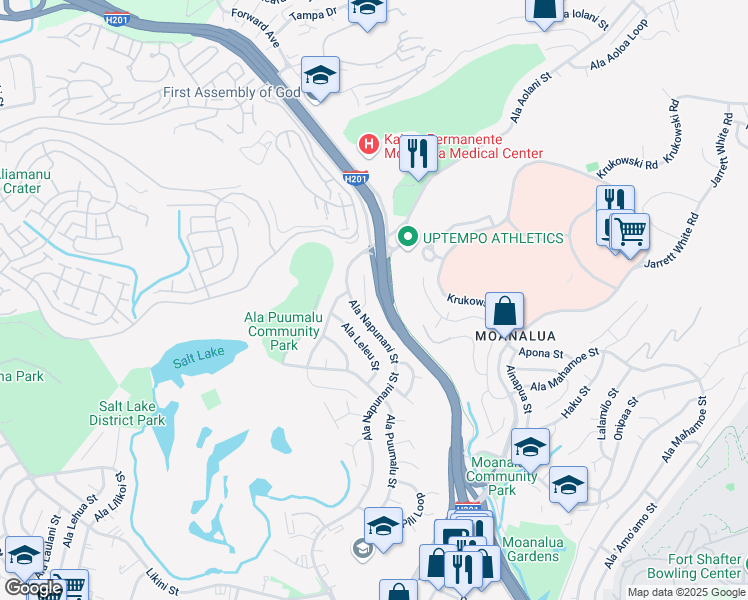 map of restaurants, bars, coffee shops, grocery stores, and more near 1526 Ala Napunani Street in Honolulu