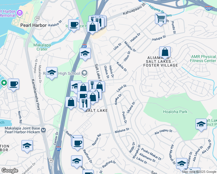 map of restaurants, bars, coffee shops, grocery stores, and more near 4280 Salt Lake Boulevard in Honolulu