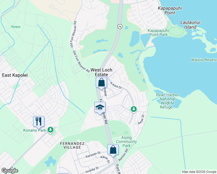 map of restaurants, bars, coffee shops, grocery stores, and more near 91-1035 Ahuua Street in Ewa Beach
