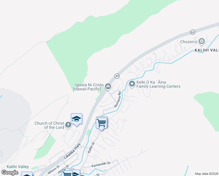 map of restaurants, bars, coffee shops, grocery stores, and more near 3040 Holua Place in Honolulu