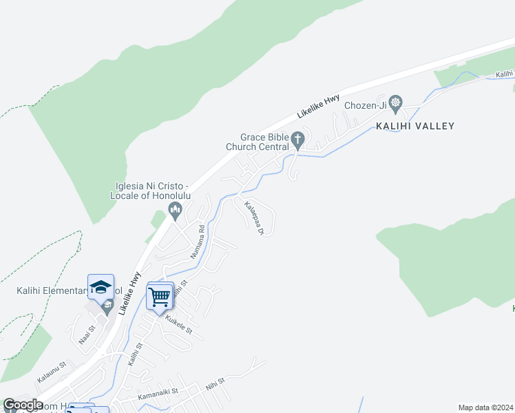map of restaurants, bars, coffee shops, grocery stores, and more near 1540 Kalaepaa Drive in Honolulu