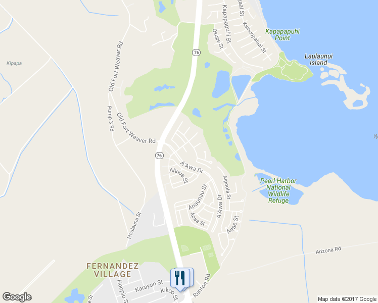 map of restaurants, bars, coffee shops, grocery stores, and more near 91-101 Makaaloa Place in Ewa Beach