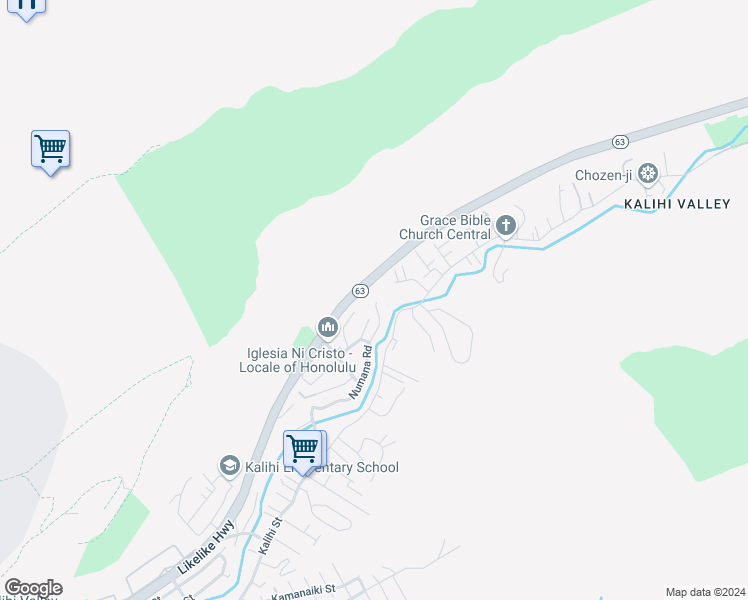 map of restaurants, bars, coffee shops, grocery stores, and more near 3128 Numana Road in Honolulu